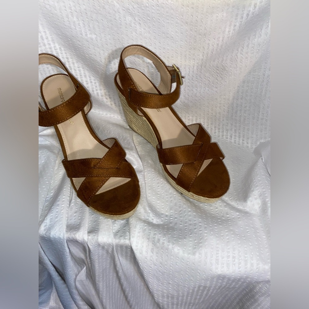 Montego Bay Club Brown Wedge Sandals with Ankle Strap - Picture 3 of 4